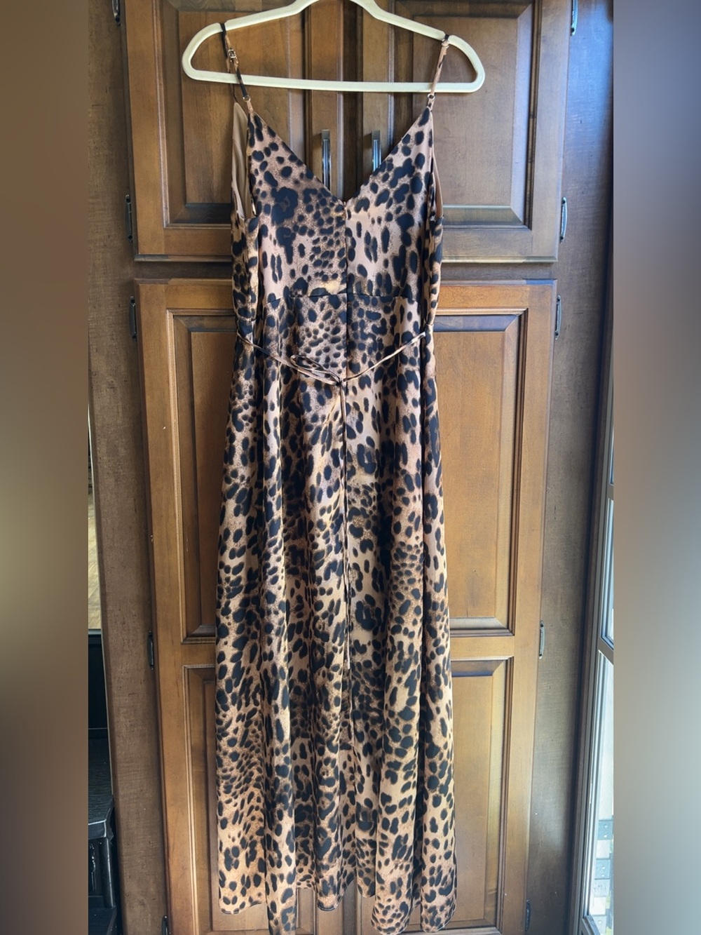 Lulus Mischievous Me Leopard Print Satin Maxi Dress L Faux Wrap Tie Back L - Picture 11 of 17